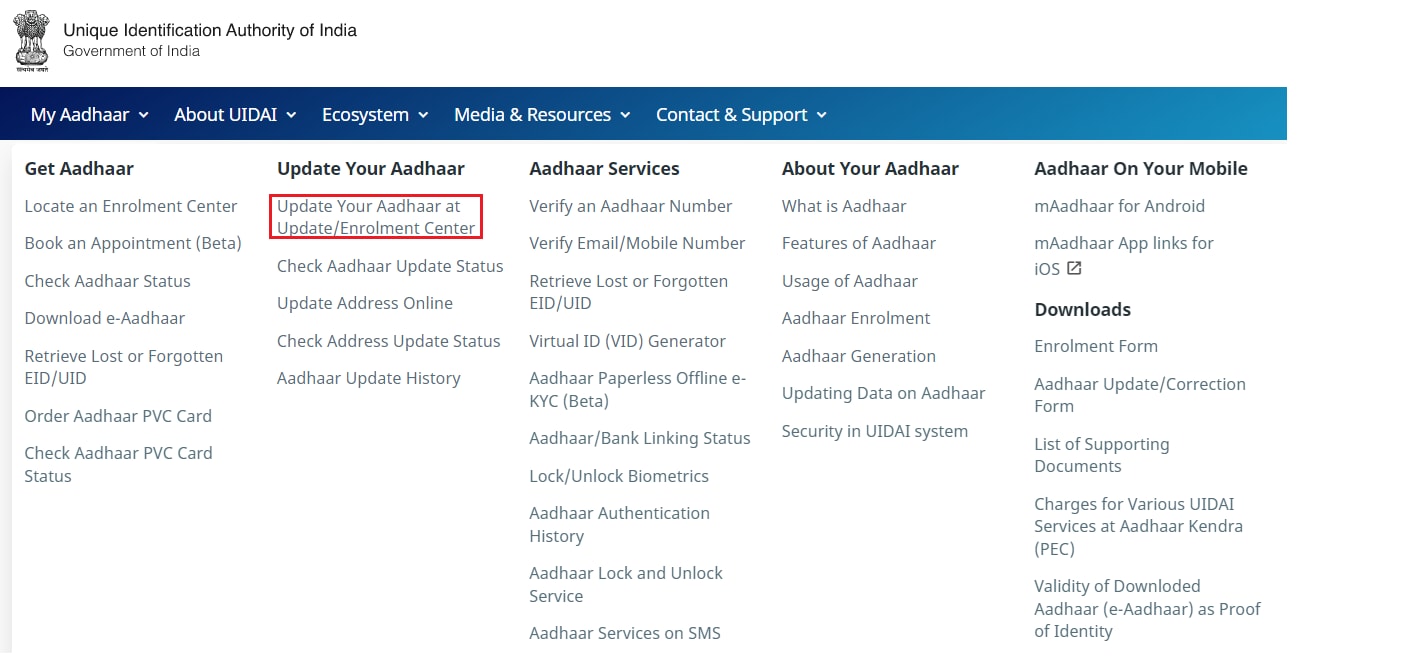  Update Aadhar address online