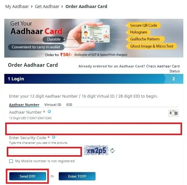 Order Aadhar PVC Card