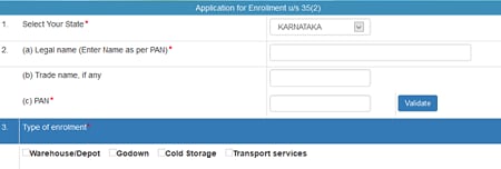 E-way bill Registration application for Enrolment