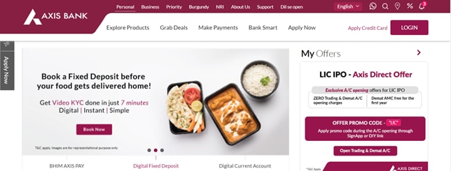 Address change in Axis Bank credit card