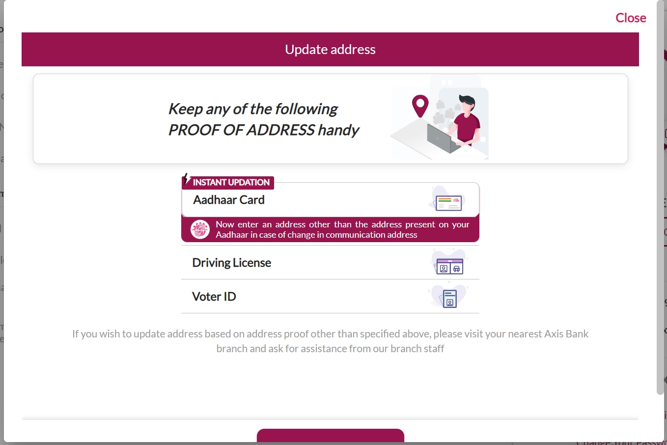 how to update axis bank credit card address