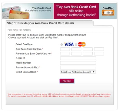 Axis Bank Credit Card Payment How To Pay Credit Card Bills Online Finserv Markets