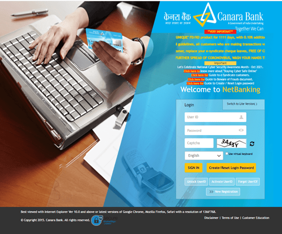 canara bank travel card web portal