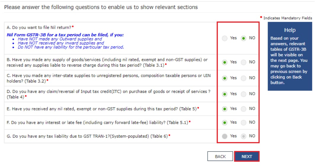 Questionnaire in GSTR 3B Format