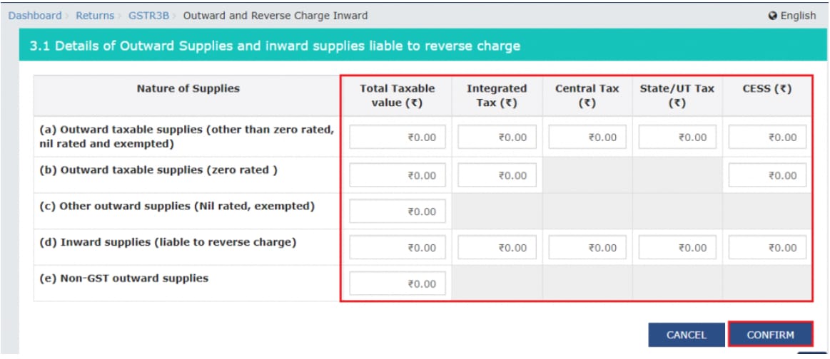 Details of Inward and Outward Supplies in GSTR 3B Format