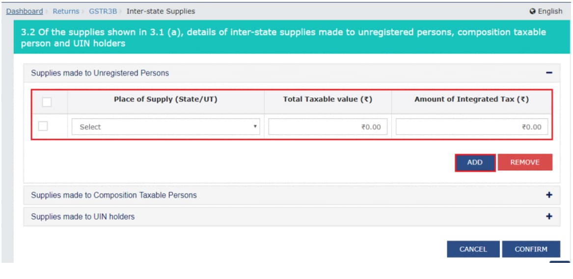 Inter State Supply Details in GSTR 3B Format