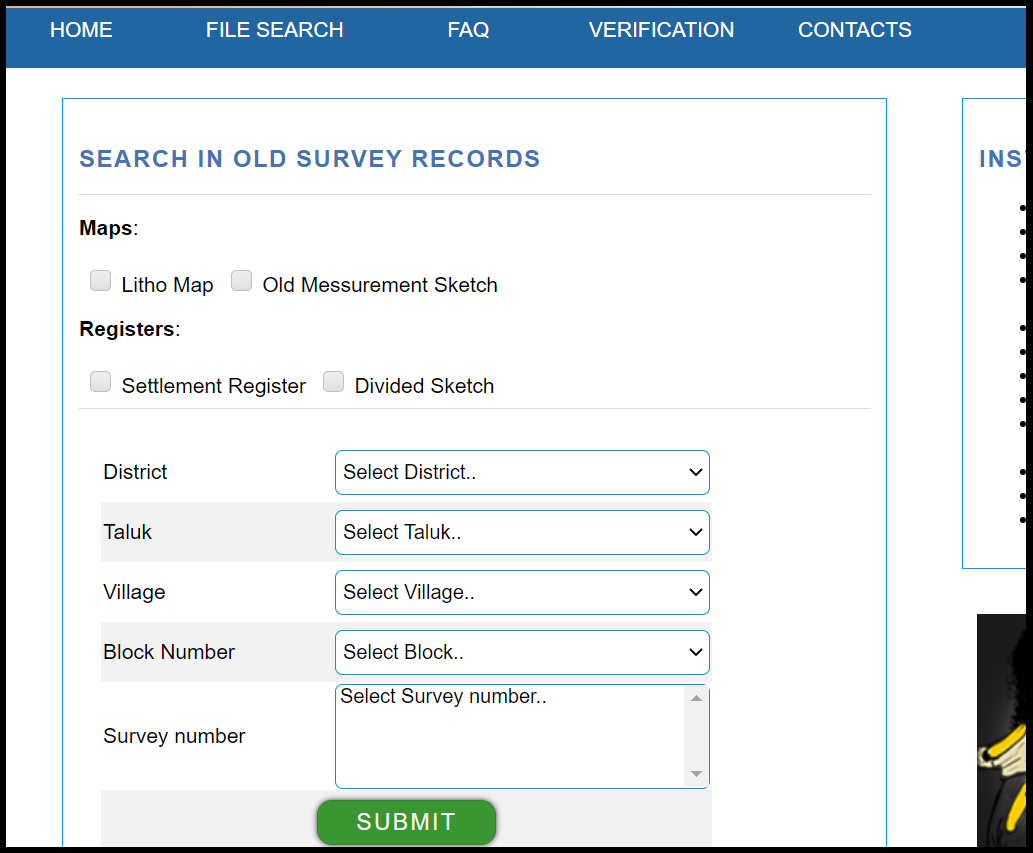 Search in Old Survey Records by Entering Details